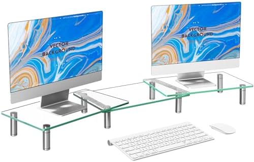 Amazon.com: Zimilar Dual Glass Monitor Stand Riser, 3-Shelf Tempered ...
