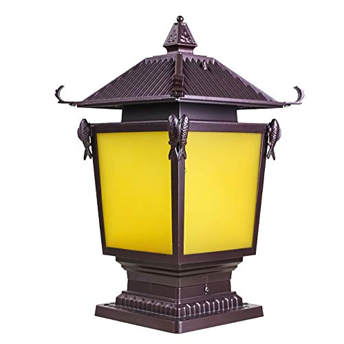 Pillar Stigma Light for Home Garden Chinese Style Pillar Light Square Outdoor Column Headlight Aluminum Villa Gate Pillar Courtyard Light (Color : Brown, Size : 40×40×63cm)