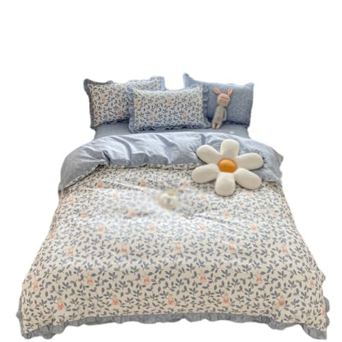 Ropa de cama de algodón de 4 piezas con encaje de estilo princesa elegante 2