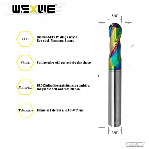 Image of Tools Extra Long Ball Nose Carbide End Mill, DLC Coating, CNC Cutting Tools for Aluminum and Wood Cutting, 3D Carving & Engraving. 2 Flute Router Bits,3 /8 Shank (3 /8-3 inch 1pcs