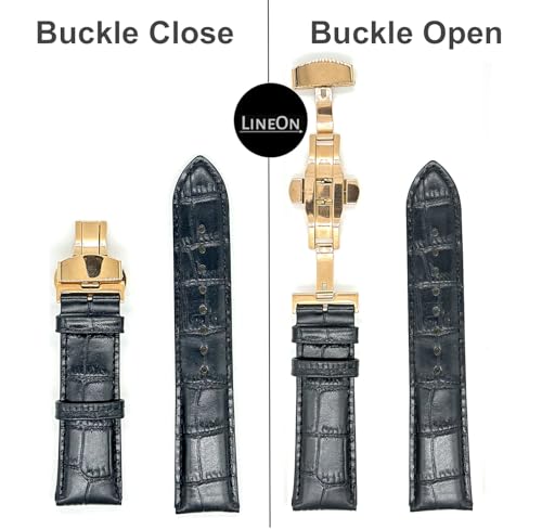 Image of Lineon 22mm Half Padded Premium Leather Mens Watch Strap with ButterFly Lock For Branded Watches Tool and Pins Include