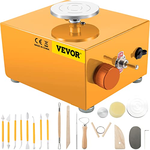 VEVOR Mini Roue de Poterie 2000tr/min 30W Tour de Potier Électrique Portable Jaune, Machine à Tour Argile Compacte et Légère en Alliage d'Aluminium, Outil Durable pour Céramique Bricolage Fabrication
