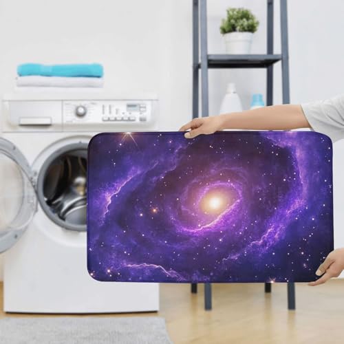 Juego de 3 alfombras de baño con estampado de galaxia morada de microfibra 8