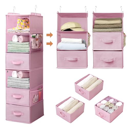 GRANNY SAYS Hanging Closet Organizer, 5 Drawers, 6 Shelves, 6 Pockets, Pink