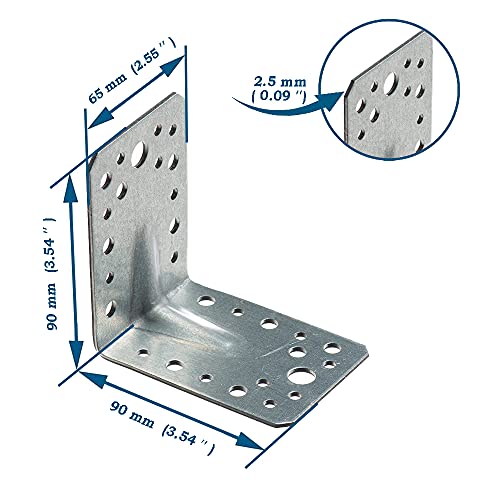 VHG Angle Brackets for Wood Pack of 10 (90 x 90 x 65 x 2.5), Heavy Duty Corner Braces, Metal L Shape With Beading - Image 4