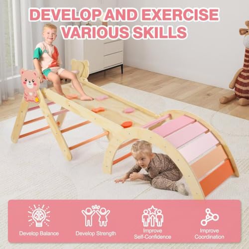 Image of Pikler Triangle Set with Cushion, 7 in 1 Toddler Climbing Toys Indoor
