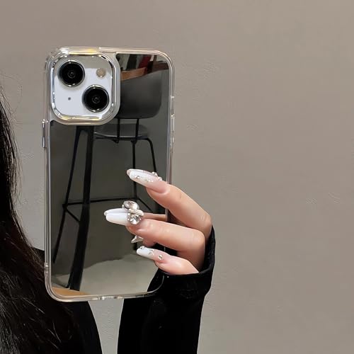 xoniery Compatible with iPhone 15 Cute Mirror Back Case,Cross Pattern,Senior Shockproof Protection for iPhone 15 Case for Women Girls-Clear