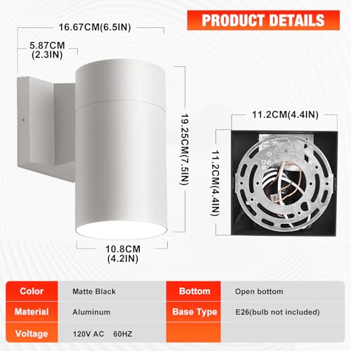 Image of QQCherry Modern Outdoor Wall Light - Aluminum Outdoor Porch Sconce for House, Patio, Garage, Doorway & Entryway - Stylish Waterproof Exterior Lighting for Outside(White,E26)