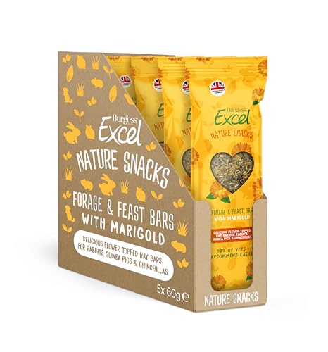 Burgess Excel Forage & Feast Bar With Marigold, Nature Snacks, Delicious Flower Topped Hay Bars 300g. Healthy Treats for Rabbits, Guinea Pigs & Chinchillas (5 Packs of 60g)