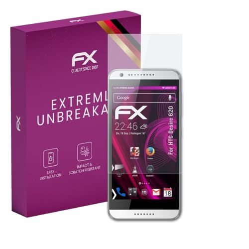 atFoliX Glasfolie kompatibel mit HTC Desire 620 Panzerfolie, 9H Hybrid-Glass FX Schutzpanzer Folie