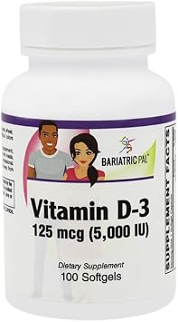 BariatricPal Vitamin D-3 125mcg 5000 IU - Easy Swallow Vegetarian Softgels 100ct Bottle