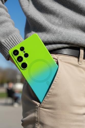Image of amazon basics Gradient Mag-Safe Case for Samsung Galaxy S23 Ultra 5G | Soft Silicone Shockproof Cover with Camera Protection | Slim Lightweight Design | Smooth Touch & Durable - Green & Blue