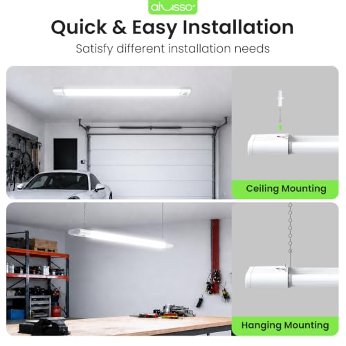 Image of ALUSSO 4FT Linkable LED Shop Lights, 6000LM 30W /45W /60W, 5CCT 2700K /3000K /4000K /5000K /6500K, 120V Integrated Fixture for Garage, Hanging or Surface Mount, 2 Pack