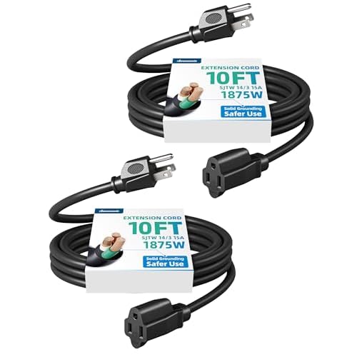 DEWENWILS Extension Cord 10ft Christmas, 14/3 SJTW Weatherproof Power Cable for Indoor Outdoor Use, 3 Prong Heavy Duty Power Cord, Black, ETL Listed,