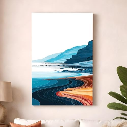 Image of Abstract Seascape Stretched Canvas Painting For Living Room | Ocean Coastal Stretched Canvas Wall Art For Livingroom Home Decor, Bedroom, Hallway's, Office, Hotel - 56x86 cm