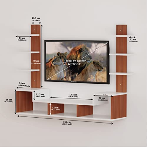 Image of Anikaa Harrison Engineered Wood Wall Mount TV Unit /TV Cabinet /TV Entertainment Unit (Walnut /White) - Ideal for Upto 43 inch(D.I.Y)
