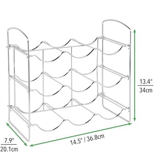 Image of Metal Water Bottle Rack Storage Organizer for Kitchen Countertops, Pantry, Fridge - Stores Wine, Beer, Pop /Soda - 3 Levels, Each Holds 9 Bottles, Free-Standing (Silver)