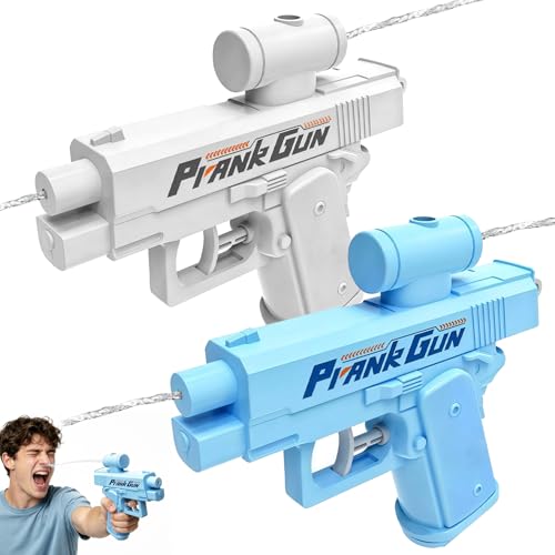2 Stück Prank Wasserpistole Klein Prank Water Gun Reverse Streich Wasserpistolen Blau Weiß Quirky Kleine Wasserpistole Vorne Hinte Zwanghafte Zweiwege für Sommer Strand Pool Wasserspielzeug