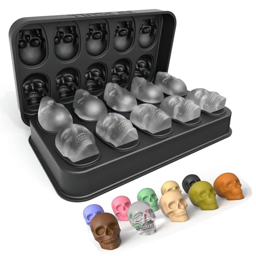 Ice Cube Trays,Silicone Ice Cube Mold Maker with Lid,Skull Head Style Mold,for Chilling Whiskey, Cocktail, Beverages, Pudding Chocolate