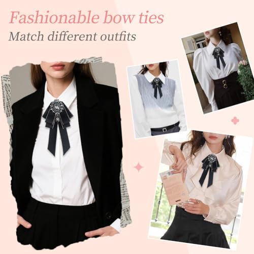 Image of Rhinestone Retro British Style Pre-tied Adjustable Fabric Ribbon Bow Tie for Women Men Uniform Necktie Bownot