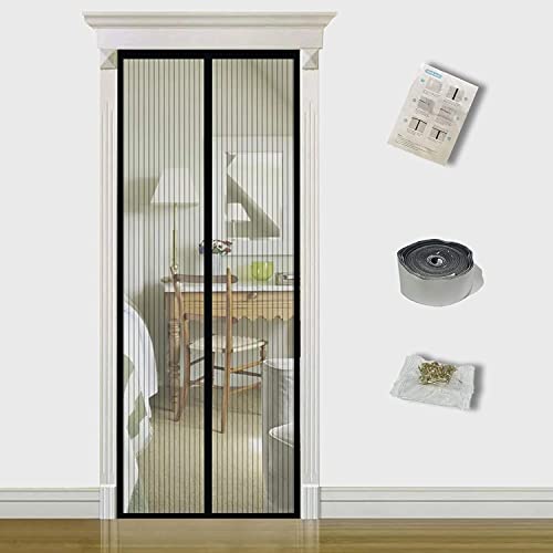 TQFlow Magnetic Screen Door,85x200cm Fly Screens for Doors,Anti Mosquito Heavy Duty Bug Mesh Curtain,Snap Shut Automatically Insect Door Screen with Full Frame Magic Tape&Powerful Magnets