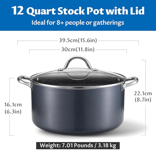 BEZIA 12 Quart Cooking Pot, Large Non Stick Induction Stock Pots with Lid, All Stove Compatible, 12 QT Aluminum Soup/Stew Pot For Big Gatherings, Grey by BEZIA - Image 2