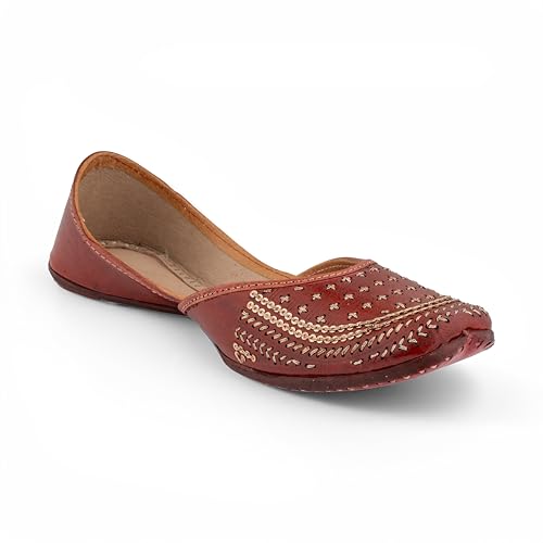 Image of KORAKARI Women's Traditional Ethnic Amber Punjabi Jutti, Leather Flat Comfortable Mojaris for Girls