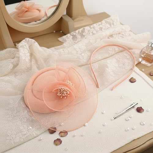 Image of DRESHOW Fascinators Hat Feather Headband Women's Fascinators Tea Party Headwear with Clip Flower Head Band for Girls & Women