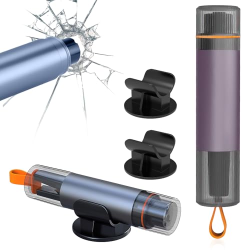 2 Stück Notfallhammer Auto mit Gurtschneider, 2-in-1 Gurtschneider Notfallhammer mit Fensterbrecher, Sicherheitswerkzeug mit Rutschfestem Griff & Halterung, Glasbrecher für PKW, LKW und Bus