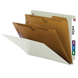 Smead 100% Recycled End Tab Classification File Folder with SafeSHIELD Fasteners, 2 Pocket-Style Dividers, 2″ Expansion, Letter Size, Gray/Green, 10 per Box (26710)