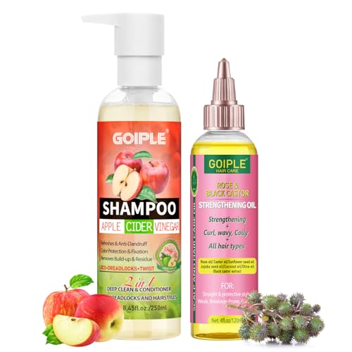 2 in 1 Deep Clean & Conditioner Apple Cider Vinegar Shampoo- Rose & Castor Hair Oil for Hair Growth Strengthening Hair Oil - Braid Shampoo Hair Growt Oil Set For Dreadlocks Locs Twist All Hair Types