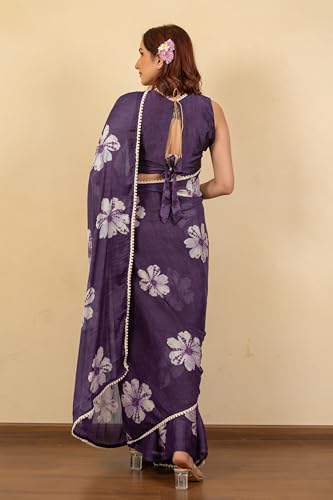 Image of MIRCHI FASHION Women Saree Floral Print Chiffon | Lightweight Festive Occasion Sari for Farewell and Functions with Unstitched Blouse Piece