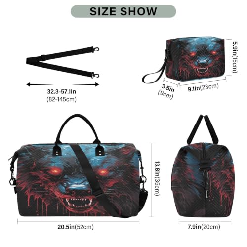 Sac de voyage loup noir avec trousse de toilette pour week-end - 3