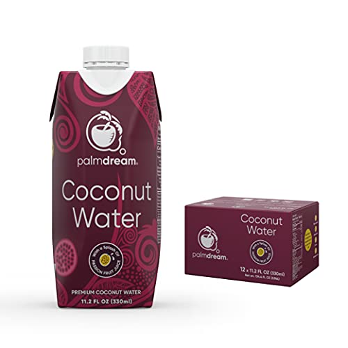 Palmdream Coconut Water | Premium Coconut Water & Natural Passion Fruit Juice | Non-GMO, Never from Concentrate, Gluten Free | Single Origin Coconuts | Natural Electrolytes to Boost Hydration (Passion Fruit Flavor - 330ml) - 12 units