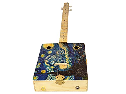 "Starry Night" 3-String Illustrated Cigar Box Guitar - Fine Art Series #TOP2