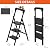 JOISCOPE 3 Step Ladder with Tool Storage Tray, Folding Step Stool for Adults with Handle & Anti Slip Pedal, 400 lbs Capacity Lightweight Portable Small Ladder for Home Kitchen Office, Black