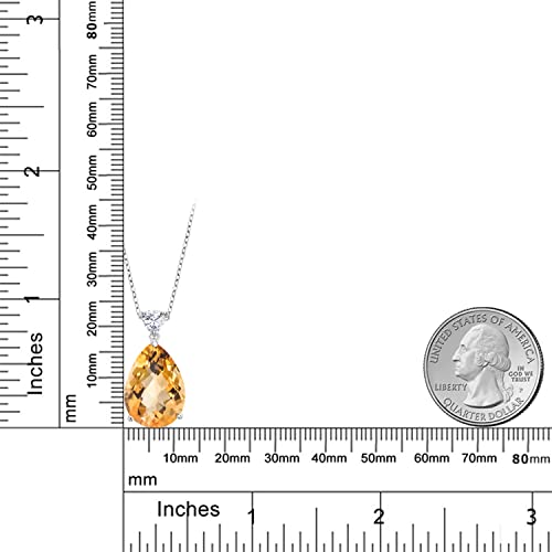 Gem Stone King 925 Sterling Silver Pear Shape Checkerboard Citrine and White Moissanite Pendant Necklace For Women (11.27 Cttw, Gemstone Birthstone, with Chain) - Image 3