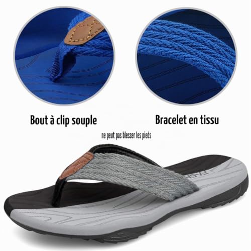 ChayChax Tongs Hommes Souple Sandales de Sports Antidérapante Flip Flops Décontractée Chaussures de Plage et Piscine,Noir Gris,43 EU – vue 4