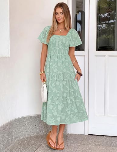 Image of ZESICA Wedding Guest Dresses for Women Summer 2026 Boho Floral Midi Dress Flowy Beach Vacation Graduation Long Dresses
