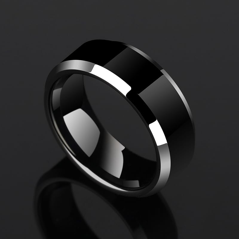LOYAL MOON Rings for Men Women 8MM Black Tungsten Carblde Wedding Engagement Mens Ring - Image 4