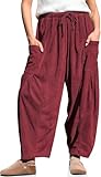 TARSE Womens Corduroy Pants Wide Leg Drawstring Low Waist Palazzo Harem Pants 2025 Trendy Fashion Cargo Pants with Pockets, Wine, M