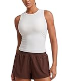 CRZ YOGA Cloudweight Womens Ruched Tank High Neck Workout Fitted Tops Basic Yoga Athletic Sleeveless Shirts Milky White (Bone) Large