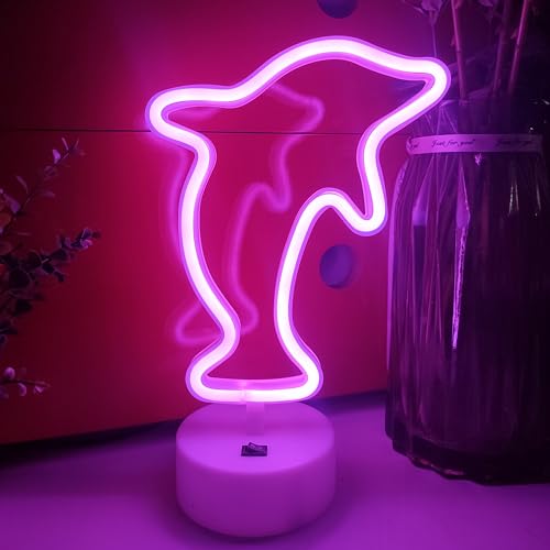 Image of JYWJ Dolphin LED Neon Light With Holder Base Desktop Wall Decoration Signs