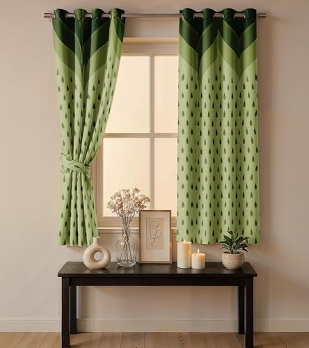 Image of Ultimate Trends Room Darkening Digital Printed Modern Curtain 65-70% Opacity,Diamond Eyelets, Tie Back, Modern Prints, 5 FEET Pack of 2,Olive Leaf Green