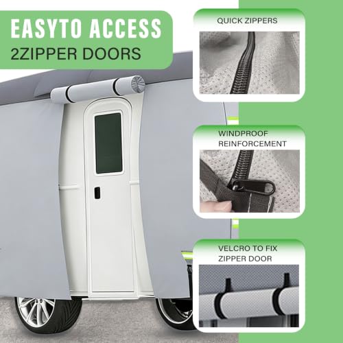 Fiberglass Travel Trailer Cover 7 Layers Breathable Waterproof Rip-Stop Camper Cover (Fits 10' to 13'-160" L x 80" W x 84" H) by ZalerDisk - Used condition - Image 5