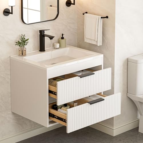 24 Inches Modern MDF Bathroom Vanity with Sink, Wall Mounted