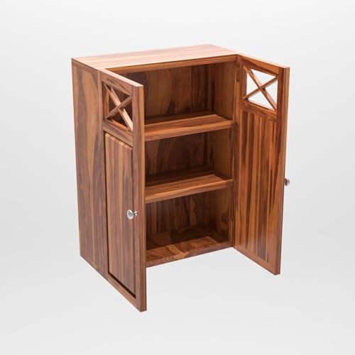 Image of Sheesham Wood Kitchen Cabinet for Home | Wall Mounted Kitchen Rack with Storage | Wooden Kitchen Unit /Organizer with 2 Door Cabinet Furniture with Storage | (Honey Finish)