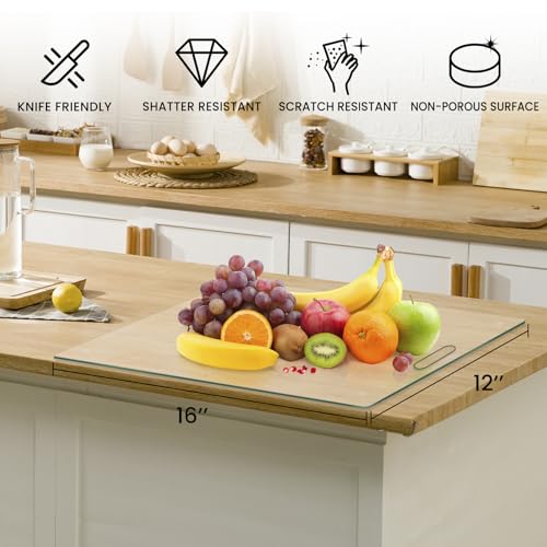Tablas de Cortar de Vidrio Templado con Mango, Juego de 2 Tablas de Vidrio para Picar, 40,6 x 30,5 cm y 30,5 x 20,3 cm, Antideslizantes, Resistentes a Rayones y al Calor, Fáciles de Limpiar miniatura 6