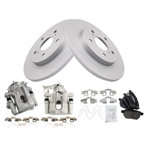 Image of TRQ Rear Brake Pad & Rotor Kit Ceramic Premium G-Coated Compatible with 2008-2015 Scion xB