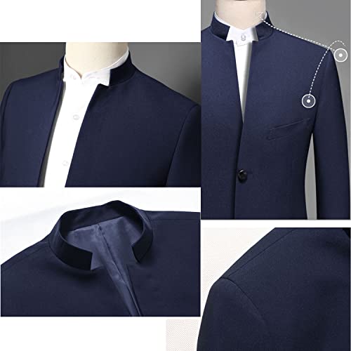 Men's Stand Collar Blazer Two Buttons Coat Wedding Business Dinner Suit Jacket3